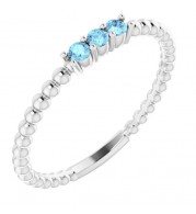 14K White Aquamarine Beaded Ring