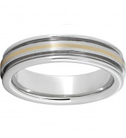 Serinium Rounded Edge Band with a 1mm 18K Yellow Gold Inlay and Satin Finish