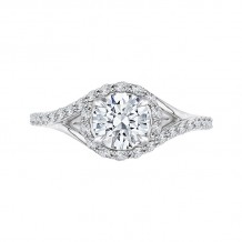 Shah Luxury 14K White Gold Round Diamond Halo Engagement Ring with Split Shank (Semi-Mount)