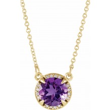 14K Yellow 8 mm Round Amethyst & .05 CTW Diamond 16 Necklace