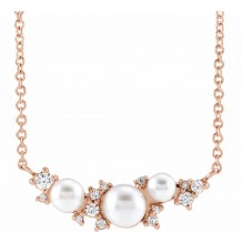 14K Rose Akoya Cultured Pearl & .08 CTW Diamond 18 Necklace