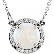 14K White Opal & .05 CTW Diamond 16 Necklace