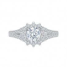 Shah Luxury 14K White Gold Round Diamond Halo Engagement Ring with Split Shank (Semi-Mount)