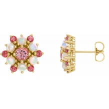 14K Yellow Pink Tourmaline & Ethiopian Opal Cabochon Earrings