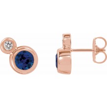 14K Rose Blue Sapphire & .03 CTW Diamond Earrings