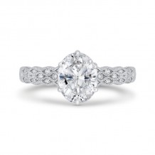 Shah Luxury 14K White Gold Oval Diamond Engagement Ring with Milgrain (Semi-Mount)