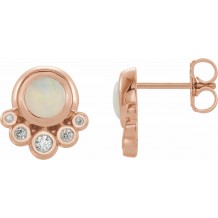 14K Rose Opal & 1/8 CTW Diamond Earrings