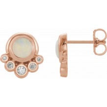 14K Rose Opal & 1/8 CTW Diamond Earrings