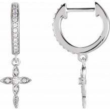 14K White 1/8 Diamond Cross Hoop Earrings