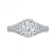 Shah Luxury 14K White Gold Round Diamond Halo Engagement Ring with Split Shank (Semi-Mount)