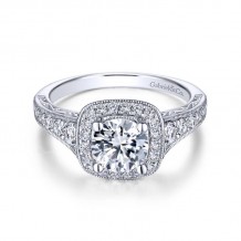 Gabriel & Co. 14k White Gold Victorian Halo Engagement Ring