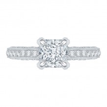 Shah Luxury Princess Cut Diamond Floral Engagement Ring In 14K White Gold (Semi-Mount)