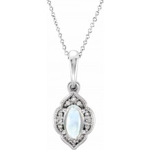 14K White Rainbow Moonstone & .03 CTW Diamond Clover 16-18 Necklace