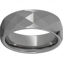 Rugged Tungsten  8mm Domed Band with Triangle Facets and Polished Finish
