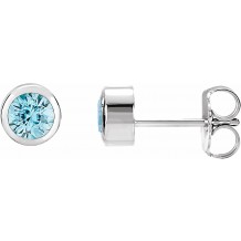 14K White 4 mm Round Genuine Blue Zircon Birthstone Earrings