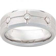 Serinium Beveled Edge Band with Three .06 Round Brilliant Diamonds, Rectangular Grooves and Satin Finish