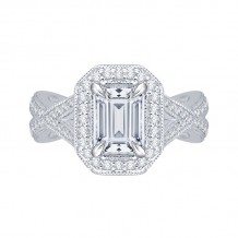 Shah Luxury 14K White Gold Emerald Cut Diamond Halo Engagement Ring with Split Shank (Semi-Mount)
