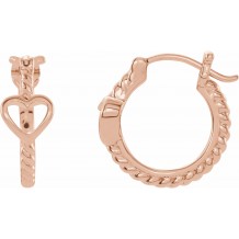 14K Rose Pierced Heart Rope Hoop Earrings