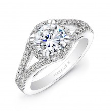 18k White Gold Split Shank Halo Diamond Engagement Ring