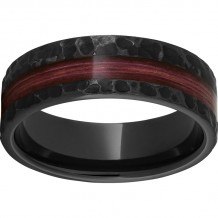Black Diamond Ceramic Pipe Cut Band with Cabernet Barrel Aged Off-Center Inlay and Moon Finish