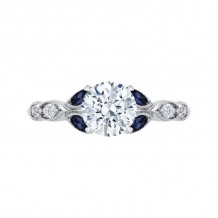 Shah Luxury 14K White Gold Round Diamond Engagement Ring with Sapphire (Semi-Mount)