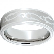 Serinium Flat Band with Grooved Edges and Scroll Laser Engraving