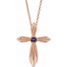 14K Rose Amethyst Cross 16-18 Necklace