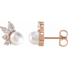 14K Rose Akoya Cultured Pearl & 1/2 CTW Diamond Earrings