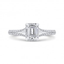 Shah Luxury Emerald Diamond Engagement Ring In 14K White Gold with Split Shank (Semi-Mount)