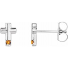 14K White Citrine Cross Earrings