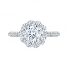 Shah Luxury 14K White Gold Round Diamond Floral Engagement Ring (Semi-Mount)