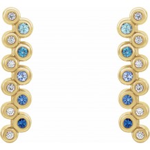 14K Yellow Blue Multi-Gemstone & 1/10 CTW Diamond Bezel-Set Bar Earrings