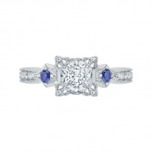 Shah Luxury 14K White Gold Princess Diamond Engagement Ring with Sapphire (Semi-Mount)