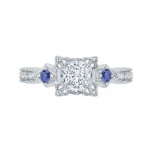 Shah Luxury 14K White Gold Princess Diamond Engagement Ring with Sapphire (Semi-Mount)