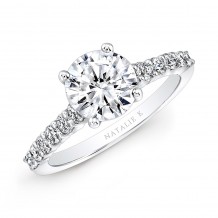 18k White Gold Elongated Shank Diamond Engagement Ring