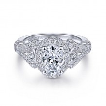 Gabriel & Co. 14k White Gold Victorian Halo Engagement Ring