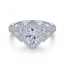 Gabriel & Co. 14k White Gold Victorian Halo Engagement Ring