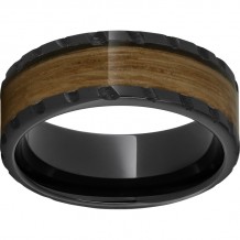 Black Diamond Ceramic Pipe Cut Band with Single Malt Barrel Aged Inlay and Scored Edge