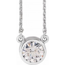 14K White 6.5 mm Round Cubic Zirconia Bezel-Set Solitaire 18 Necklace