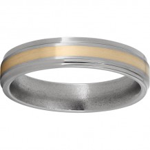 Titanium Flat Band with Grooved Edges, a 2mm 14K Yellow Gold Inlay and Satin Finish