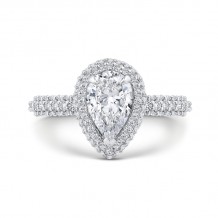 Shah Luxury 14K White Gold Pear Diamond Halo Engagement Ring (Semi-Mount)