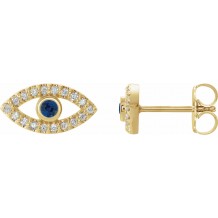 14K Yellow Blue Sapphire & White Sapphire Earrings