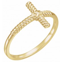 14K Yellow Rope Sideways Cross Ring