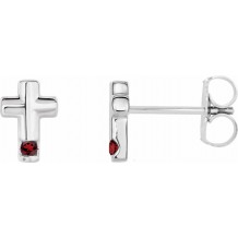 14K White Mozambique Garnet Cross Earrings