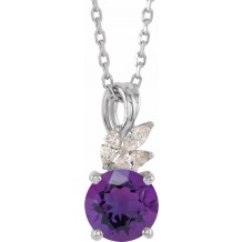 14K White Amethyst & 1/10 CTW Diamond 16-18 Necklace