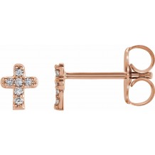 14K Rose .06 CTW Diamond Youth Cross Earrings