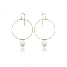 Carla 14k Yellow Gold Hoops with Dangling Pearl