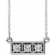 14K White 1/3 CTW Diamond Three-Stone Granulated Bar 16-18 Necklace