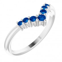 14K White Blue Sapphire Graduated V Ring