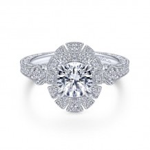 Gabriel & Co. 14k White Gold Art Deco Halo Engagement Ring